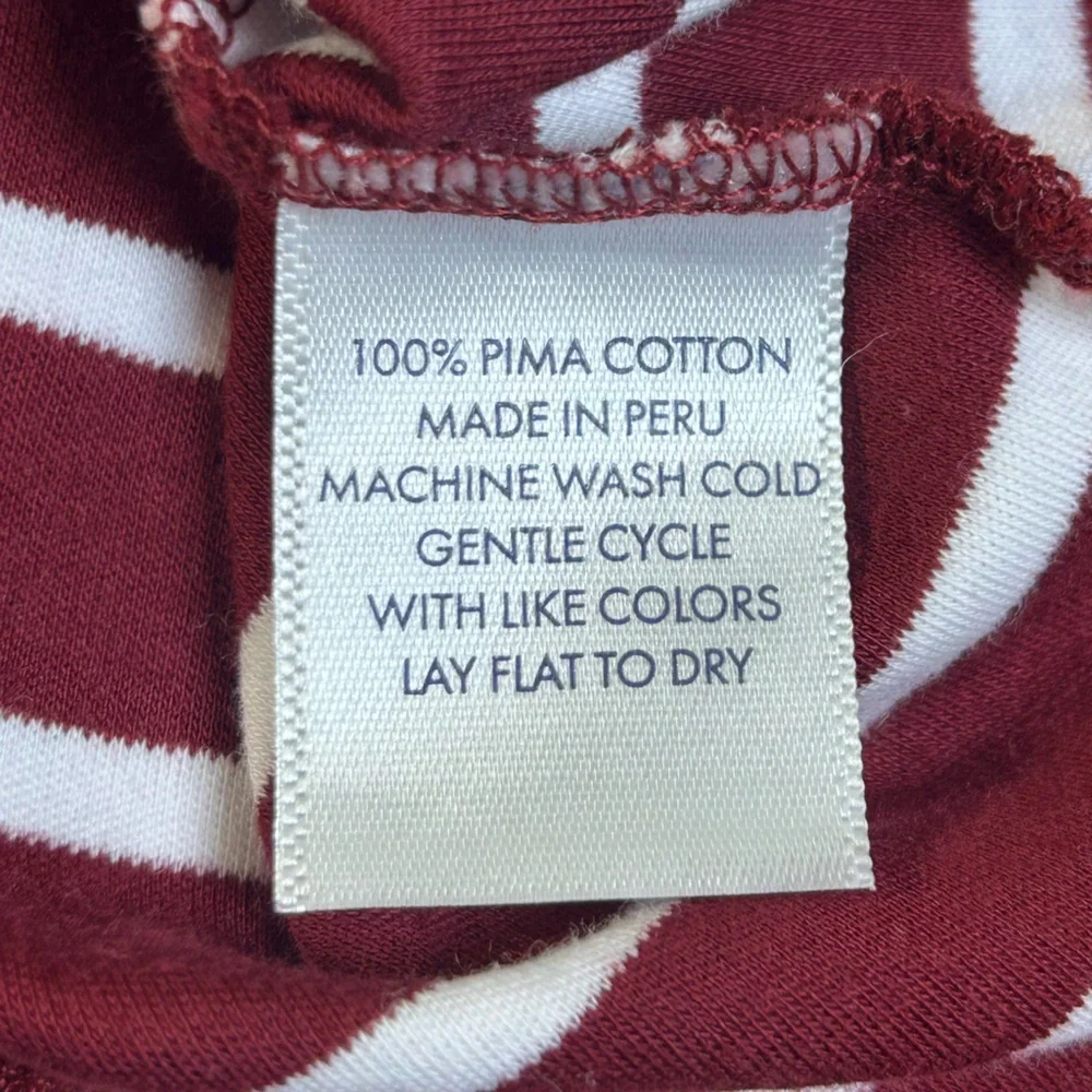 LAKE Luxury Loungewear Pima Cotton Striped Long Sleeve Tee XS Burgundy Soft‎